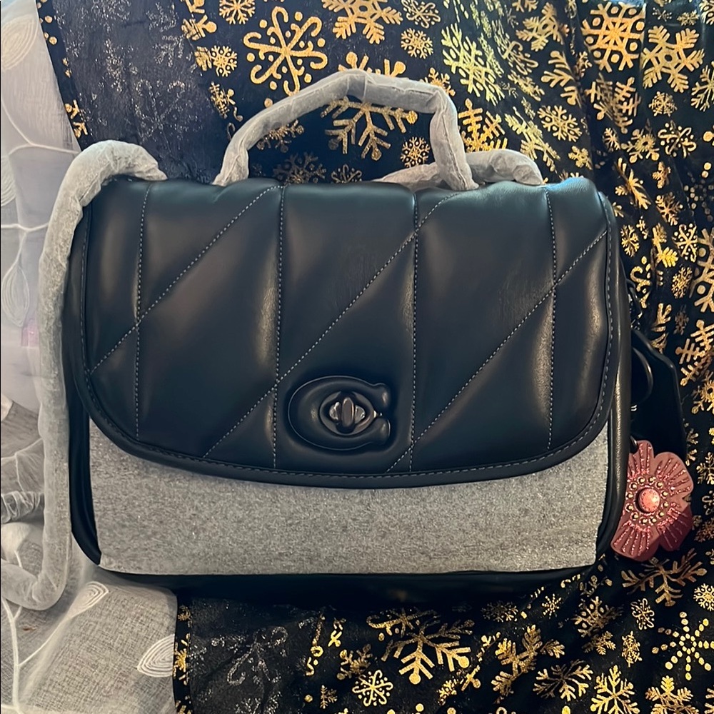 Coach Black Pillow Bag comes with Glittered Red Tea Rose Charm